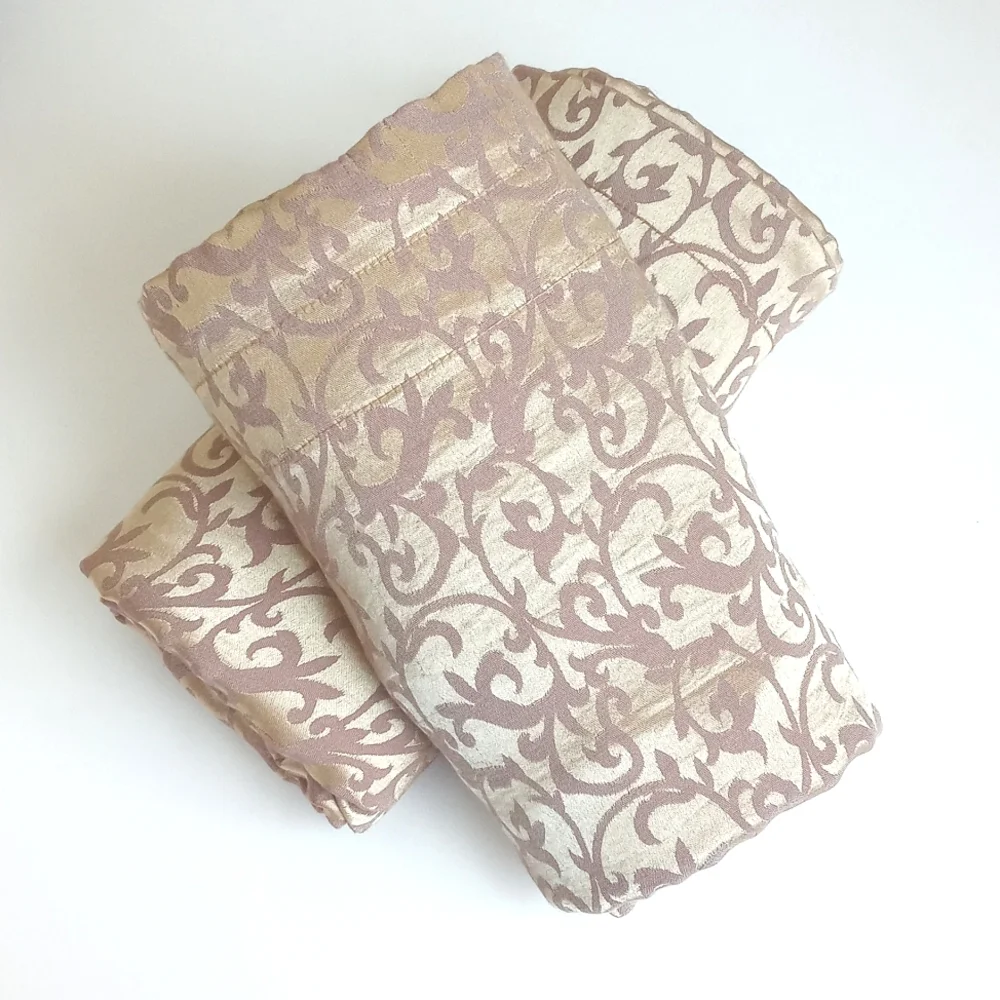 Vintage Art Deco Gold Shimmery (Damask) Viscose Curtain Panels 84